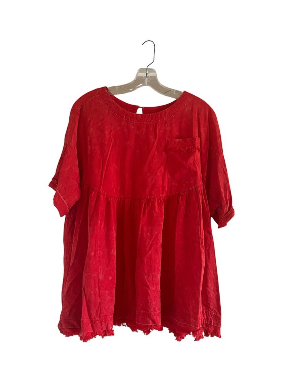 Sewn + Seen Relaxed Distressed Red Short-Sleeve Size Small Short Sleeve Top